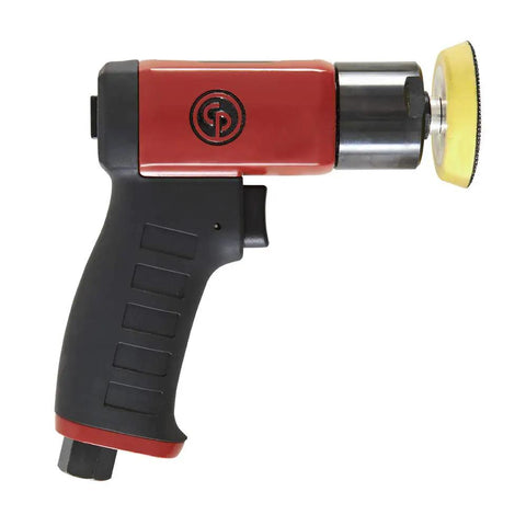 Tiny But Mighty 3 Inch Air Polisher With Pistol Grip, 2500 RPM, Hook And Loop Pad, Adjustable Regulator, side view