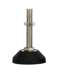 Heavy Duty Adjustable Leveling Feet With Swivel Base And Non Slip Rubber Pads Kills Furniture Wobble Cold On Uneven Floors Nickel Plated Carbon Steel For Machines And Workbenches Set Of Eight, showing rubber pad and threaded stem.