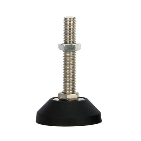 Heavy Duty Adjustable Leveling Feet With Swivel Base And Non Slip Rubber Pads Kills Furniture Wobble Cold On Uneven Floors Nickel Plated Carbon Steel For Machines And Workbenches Set Of Eight, showing rubber pad and threaded stem.