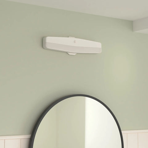 LED Flush Mount Closet Light With Motion Sensor For Bedroom, Bathroom, Pantry And Utility Room installed above a mirror