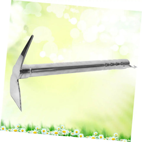 Side view of Two In One Stainless Steel Garden Hoe And Pickaxe Tool For Planting And Weeding, lightweight and durable hand tool