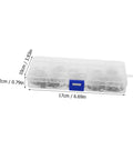150 Pieces 304 Stainless Steel C Shaped Snap Rings Shaft Retaining Assortment Kit in clear plastic box with dimensions