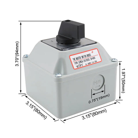 Universal Rotary Changeover Switch SZW26-20/D202.2D-W with Wider Exterior Box 660V 20A, 3 Position 2 Phase, industrial use