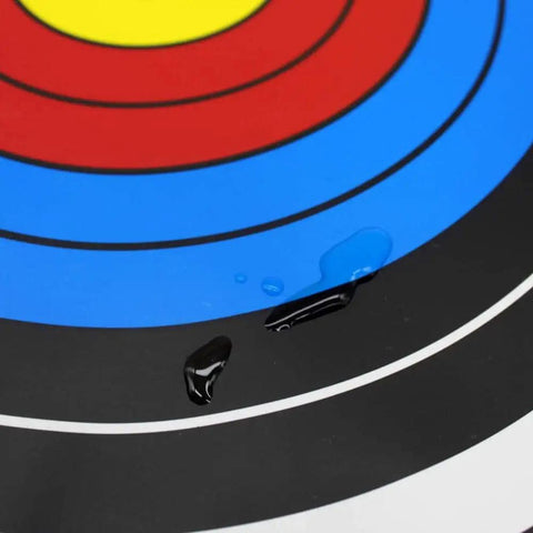 Close-up of water beads on paper target from Backyard Archery Target For Practice 2x2 Foot Foam Backstop For Crossbow Or Compound Bow