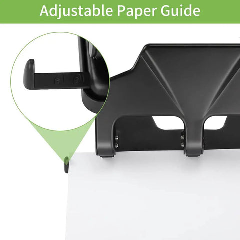 Heavy Duty Three Hole Punch For Binders, 40 Sheet Capacity, with adjustable paper guide for precise hole alignment
