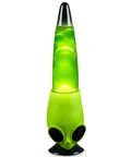 13 Inch Alien Head Wax Motion Lamp with Swirling Color Lights, a dope, quirky home decor piece with green alien design on white background.