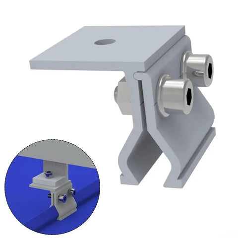Rock Solid Standing Seam Roof Clamps For Metal Roofs Heavy Duty Aluminum Solar Panel Mounts showing clamp design with fasteners.