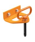 Beefy Heavy Duty Mower Trailer Hitch Kit With Five Eighths Inch Magnetic Pin For Lawn Tractors And Zero Turn Mowers Rust Resistant Steel Construction With Dual Lock Security For Secure Towing And Easy Hookup, orange steel hitch with 5/8 in pin