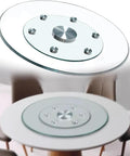 31-35 Inch Tempered Glass Lazy Susan No Fuss Rotating Serving Tray for effortless food sharing, clear tabletop turntable.