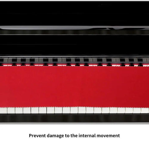 Red 88-Key Piano Keyboard Dust Cover Made From Soft Felt Fabric 125x15cm positioned on piano keys to protect against dust and scratches