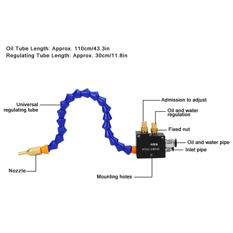 Shop Tough Dual Action Mist Coolant Lubrication System For CNC Milling Machines And Lathe Grinders With Adjustable Spray Cooling showing oil tube and nozzle.