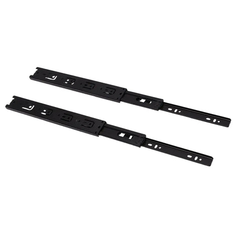 Heavy Duty Full Extension Drawer Slides 12 Inch Side Mount Runners Built Tough With Buttery Smooth Glide and Rock Solid 100 Pound Load Capacity For Cabinetry And Workshops, black metal slides.