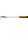 Two Piece Ratchet Set With One Quarter And Three Eighth Inch Drives 90 Tooth Cushion Grip Flex Head Teardrop Low Profile Design