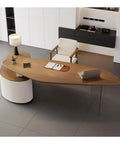 Heavy Duty Standing Desk With Side Cabinet Storage Modern Ash Wood Executive Office Workstation For Gaming And Study Flexible Layout With Ergonomic Monitor Riser 240cm Surface displayed from above with laptop, chair, and lamp.