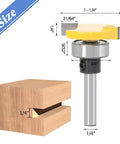T Slot Router Bit With Bearing For Woodworking One Quarter Inch Shank Slot Cutter size dimensions and wood groove example