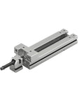 Badass Heavy Duty Machine Vise With Five Inch Jaw Opening Built For CNC Milling Lathes And Metal Fabrication side view showing silver metal construction.