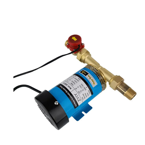 120W Automatic Water Pressure Booster Pump For Home Featuring Low Noise Silent Action And One Inch Outlet, brass and blue design