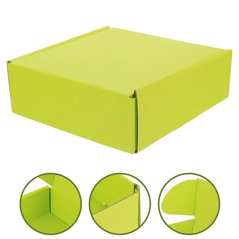 10 Pack Green Corrugated Shipping Boxes for Mailing and Transport, sturdy no tape or glue assembly, corner details visible