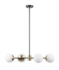 Four Light Convertible Flush Mount Chandelier With Matte Black Finish, Brass Accents And Opal Glass Shades, Dope Ceiling Mount Light Fixture