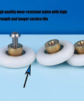 Six Pcs Shower Door Rollers With Copper Core And POM Wheels, Stainless Steel Screws on Blue Background