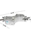 4 Pack Silver Swivel Double Truss Clamps For 2 Inch Truss System Built Tough Aluminum Alloy 220 Pound Max Load 360 Degree Swivel Dual Hinged Couplers For Flexible Cross Connection And Angled Mounting. silver double truss clamp with 2-inch opening and threaded bolts