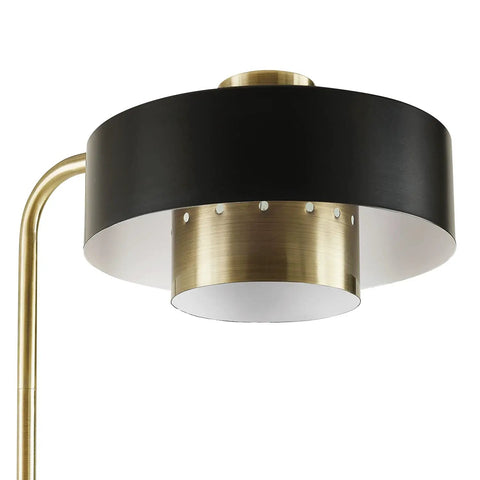 Felipe Floor Lamp With Tilting Head, Antique Brass Finish And Matte Black Accent, close-up of lamp head design