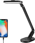 Black LED Desk Lamp With Eye Caring Light 72 LEDs 9 Brightness Levels 5 Color Modes USB Charging Touch Control and Memory 10W