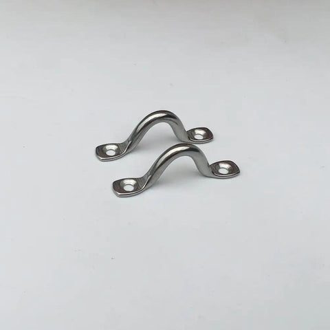 Two Eight Pack 316 Stainless Steel Pad Eye Straps Deck Loops for Bimini Boat Tops and Kayaks on white background