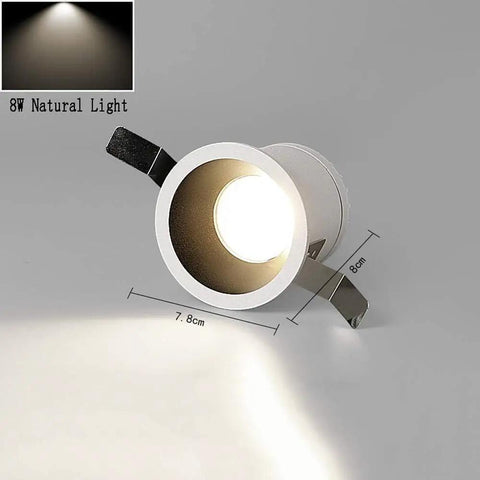 iumLeap Recessed Lighting Housing Trim Kits LED Spotlight Commercial/Home Recessed Downlight Ultra Bright Creative Aluminum Panel Ceiling Lights for Gallery Exhibition,White-Natural Light, White, 8W natural light, 7.8cm diameter.