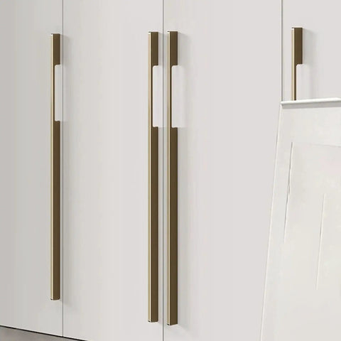 Two Pack Brushed Antique Bronze Wardrobe Cabinet Pulls And Black Long Drawer Handles With 160mm Center To Center on white cabinets