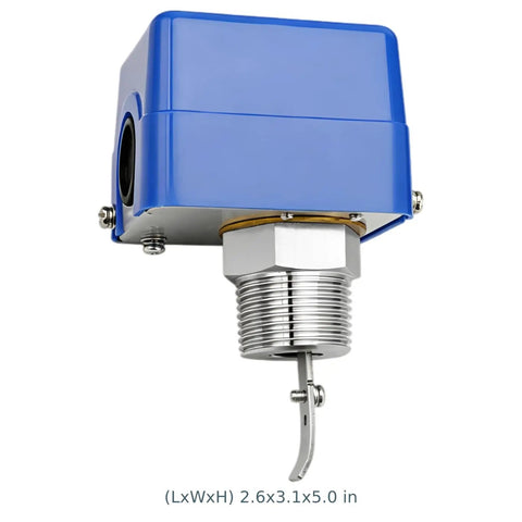 One Inch Stainless Steel Water Flow Switch With Five Paddles For Ethylene Glycol And HVAC Systems 145 PSI High Pressure Sensing Durable Leak Proof 1 Inch Plumbing Flow Detection For Tight Seals, blue cover