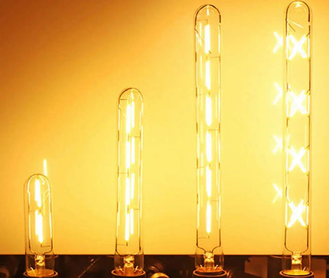 Retro Tubular LED Filament Bulb 6W Dimmable Edison Style Amber Glass Warm White 2300K 40W Equivalent E26 and E27 Base Long Tube Pack of 4