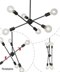 10 Light Black Sputnik Chandelier Pendant Lighting with adjustable arms and rotatable feature for modern retro decor.