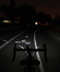 Night road lit by Lumina 1000 Boost Front Bike Light With Sabre 110 Rear Light USB Rechargeable LED Set for safe cycling.