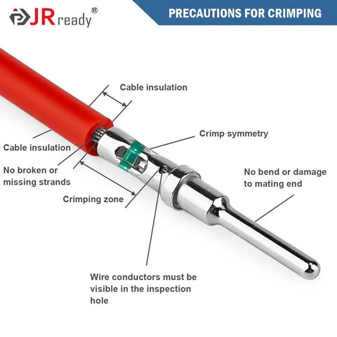Deutsch Pin Kit 12 16 20 Size Male And Female Terminals With Closed Barrel Contacts Kit 170 Pieces showing crimping details