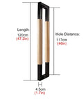Stainless Steel And Wood Barn Door Handle Set Heavy Duty Two Sided Sliding Bar Pull With Hardware Custom Length 40 60 80 100 Cm Built For Office Or Front Door Ergonomic Grip Chamfered Edges Rust Resistant Build Fits Holes Easy Install For Home And Office, length 120cm, hole distance 117cm, width 4.5cm