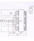 Technical drawing of 12Nm Single Shaft Magnetic Powder Brake for tough industrial uptime with precise torque control, compact design.