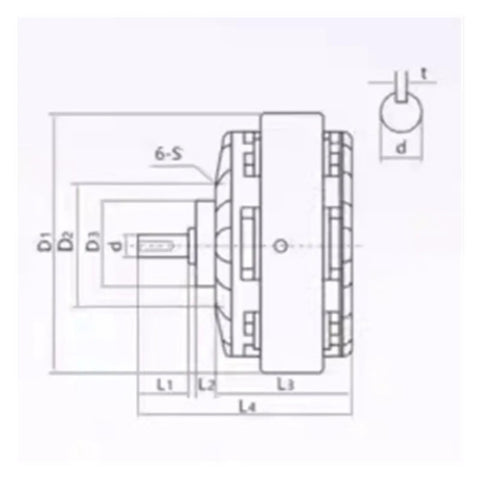 Technical drawing of 12Nm Single Shaft Magnetic Powder Brake for tough industrial uptime with precise torque control, compact design.