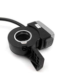 Thumb Throttle For E Bike And Scooter 24V 36V 48V With 150 Cm Cable Black Finish Durable Bike Accelerator And Smooth Speed Controller For Electric Ride, showcasing black thumb throttle with mounting hole.