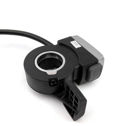 Thumb Throttle For E Bike And Scooter 24V 36V 48V With 150 Cm Cable Black Finish Durable Bike Accelerator And Smooth Speed Controller For Electric Ride, showcasing black thumb throttle with mounting hole.