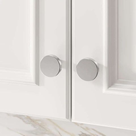 100 Pack Brushed Nickel Cabinet Knobs Round Aluminum Alloy Kitchen Drawer Knobs Silver Hardware on white cabinet doors
