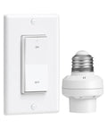 Plug And Play Remote Light Switch For E26 E27 Lamps, No Wiring Needed, shown with socket adapter, white color