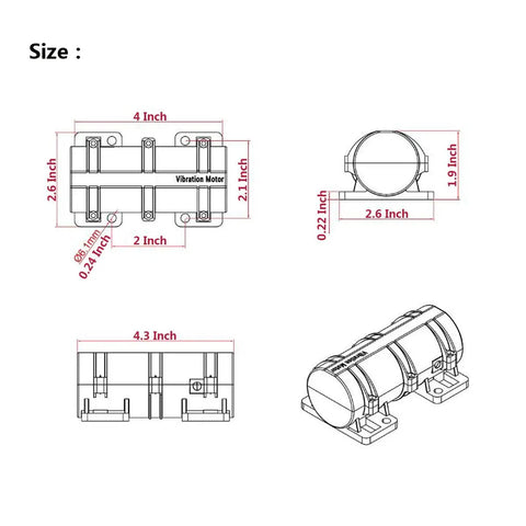 24V Vibration Motor With 110V Adjustable Speed Power Adapter 3800 RPM Shaker Motor For Massage Beds And Vibration Chairs Beefy Quiet Easy Install For Home Use, 4-inch size diagram
