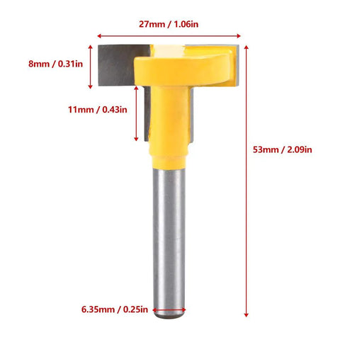 Premium T Slot Router Bit With 1 4 Inch Shank Made From Durable Cemented Carbide showing dimensions for precise woodworking.