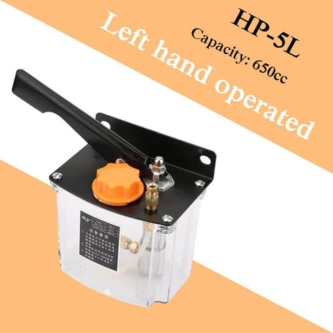 Hand Lubrication Pump 650cc Left Hand Operated Manual Grease Lubricator Pump with visible reservoir and handle