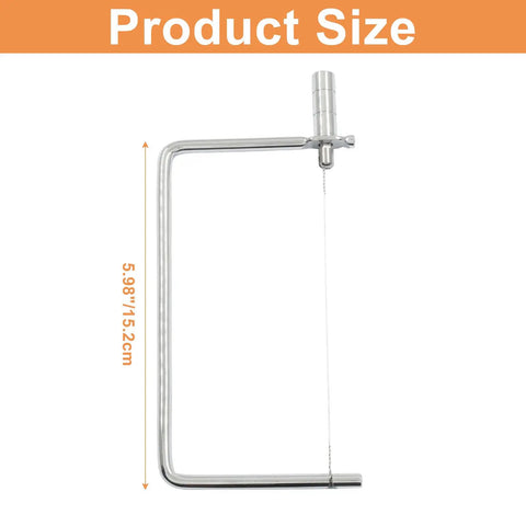 Six Inch Stainless Steel Cheese Slicer Handheld Wire Cutter Delivers Effortless Precision Cuts For Smooth Marble Block Slicing Solid Construction Knocks Out Perfect Slices Every Single Day shown from the side with size details.