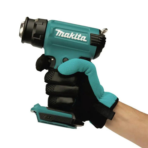 18V Cordless Heat Gun With 1022F Heat, 7 CFM Airflow, Lock On Trigger, handheld tool in gloved hand