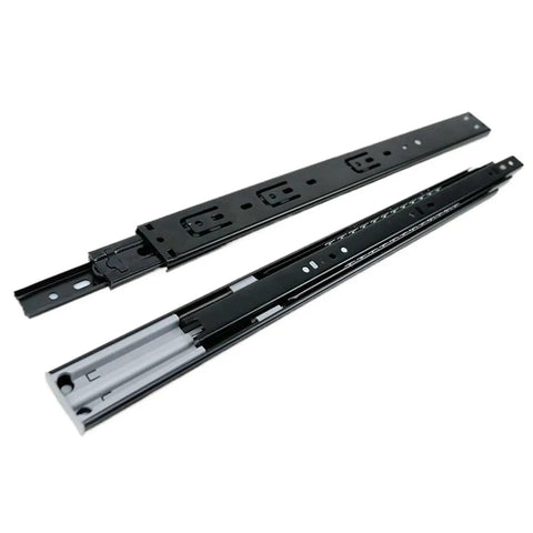 Beefy Heavy Duty Telescopic Drawer Slides 22 Inch Full Extension Hydraulic Ball Bearing Soft Close, black 27mm width, top view.