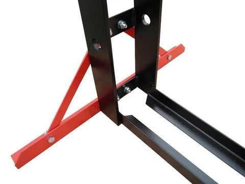 Close-up of the steel frame of the Heavy Duty 30 Ton Air Hydraulic Shop Press With Rock Solid Adjustable Carriage.