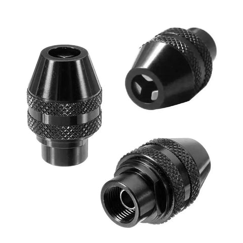 Lock Tight 3 Pack Keyless Chuck Set Smooth Quick Release Jaw Rotary Grinders heavy duty drill collet shown from multiple angles.